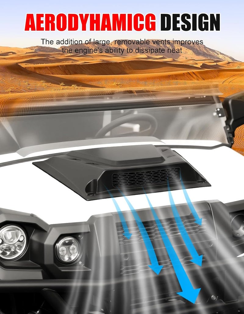 XATVXUTV UTV Hood Scoop with Mesh for Kawasaki Mule Pro, Front Turbo Hood Cover with Grill Vents Air Flow Intake Kit Compatible with Kawasaki Mule Pro FXT DXT DX FX 2015-2025 Accessories - Image 2